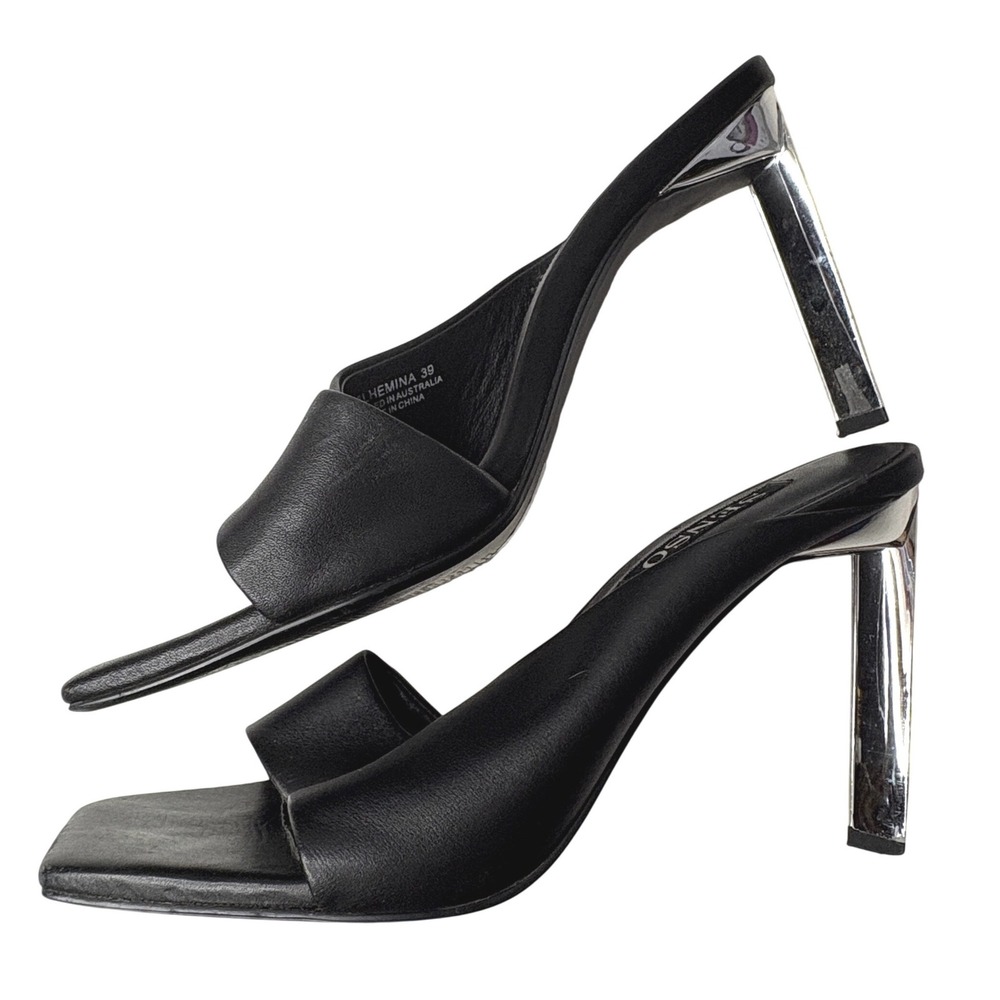 Senso Wilhemina Heels Womens 9 UK 39 Black Leather Mules Square Toe Party Disco